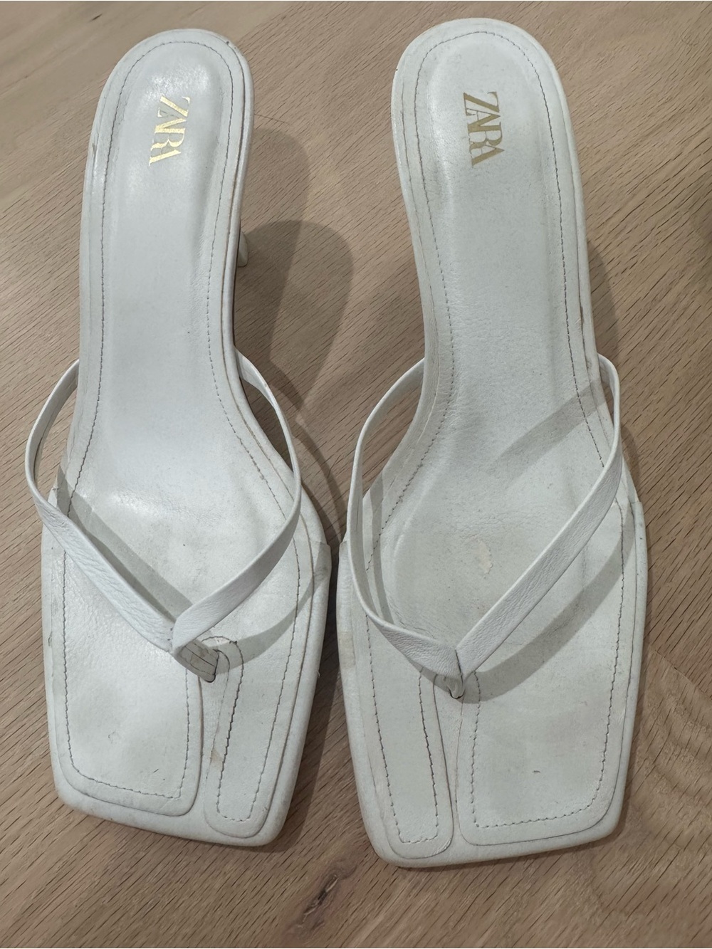ZARA White Square-Toe Slip-On Heeled Mules